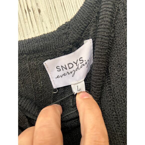 Revolve SNDYS Everyday Knit Wide Leg Pants Coverup Swim Black size L NWT - Picture 7 of 11